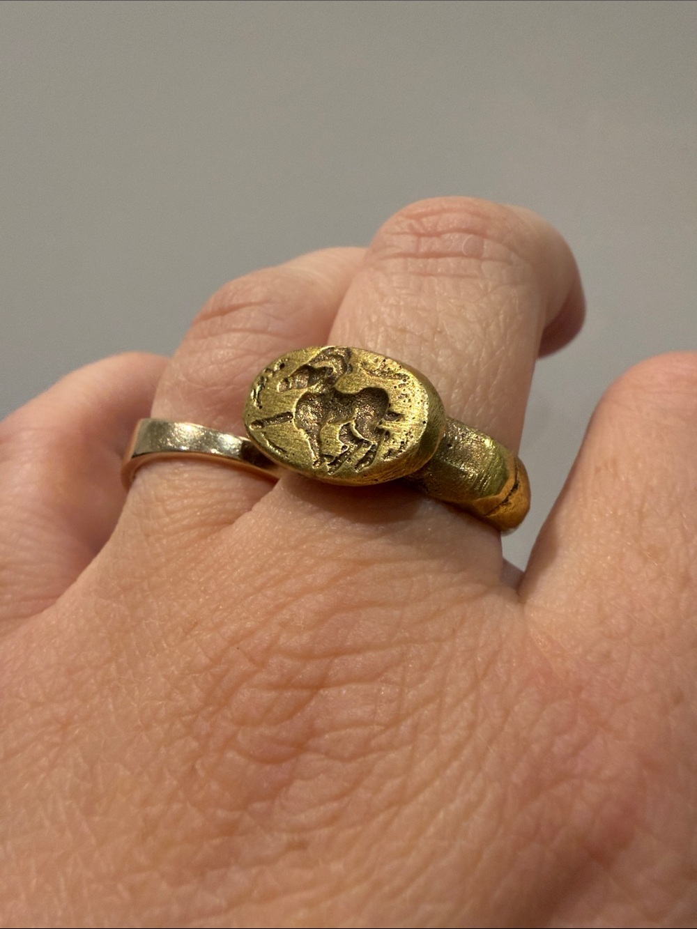 Afghan Intaglio Antique Gold Horse Signet Ring